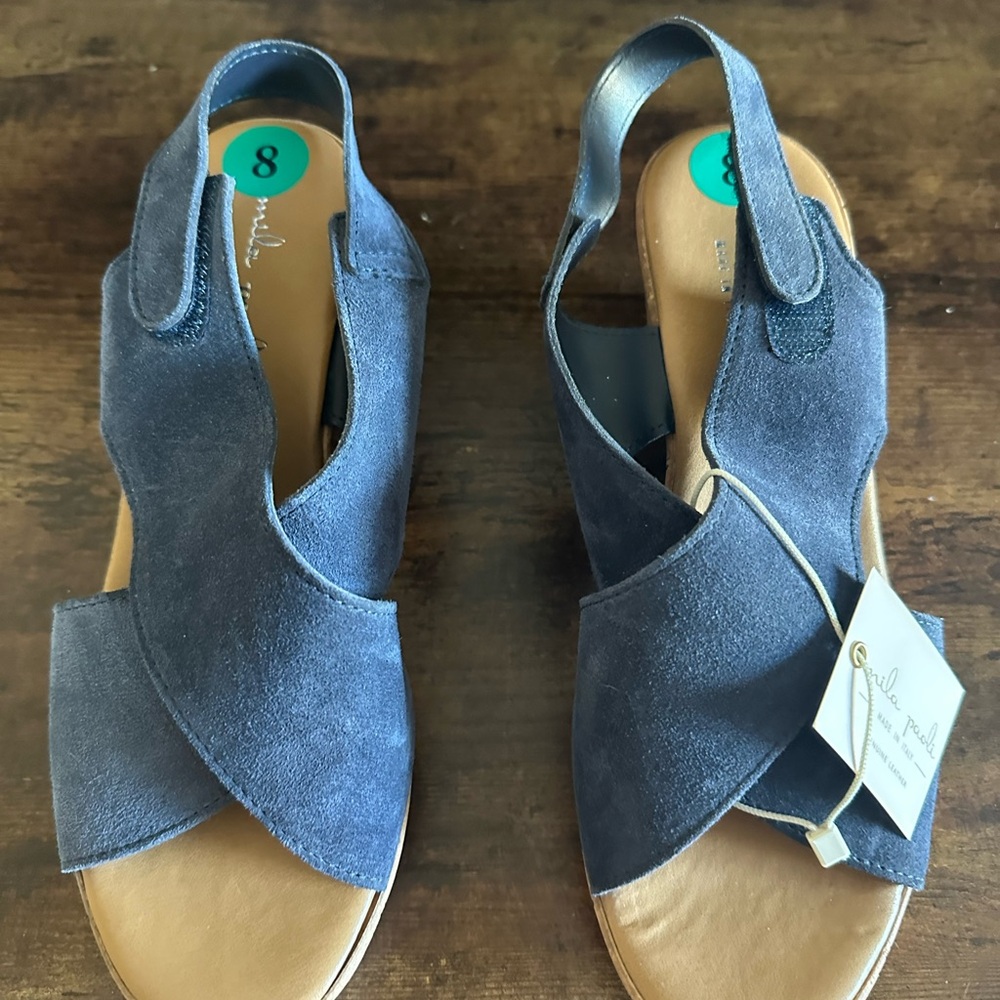 Mila Paoli Blue Suede Heeled Sandals